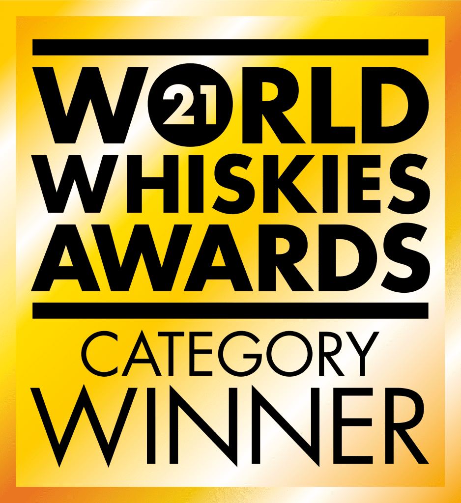 World Whiskies Awards 2021 logo on yellow, celebrating Pearse Distiller's Choice Irish whiskey.