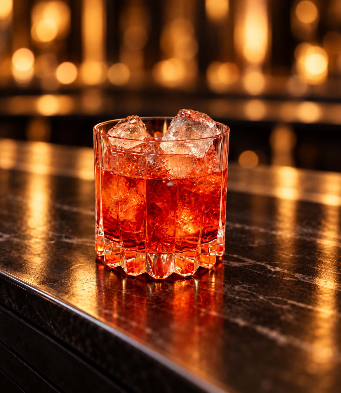 Cinematic Red Orange Cocktail in Crystal Glass